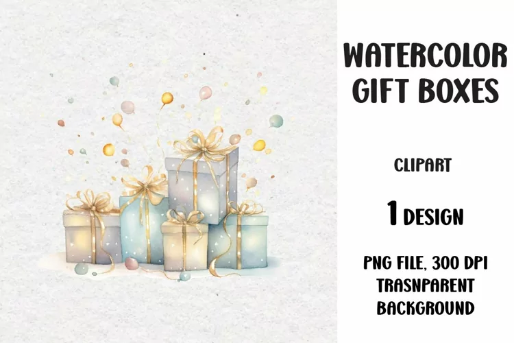 Watercolor Christmas Gifts Clipart, Gifts Boxes, PNG