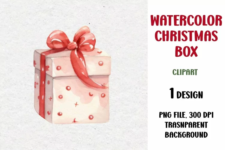 Watercolor Christmas Gift Clipart, Gift Box, PNG