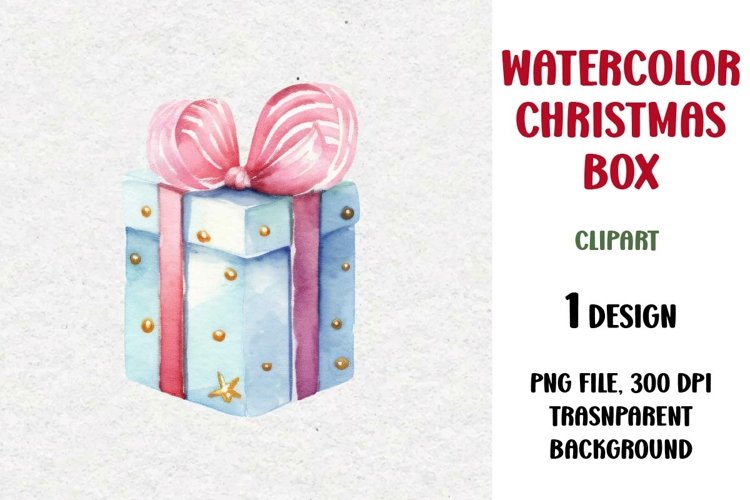 Watercolor Christmas Gift Clipart, Gift Box, PNG