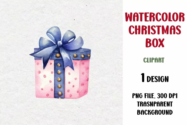 Watercolor Christmas Gift Clipart, Gift Box, PNG