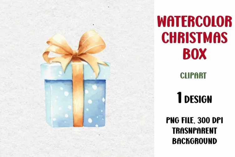 Watercolor Christmas Gift Clipart, Gift Box, PNG