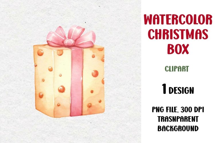 Watercolor Christmas Gift Clipart, Gift Box, PNG