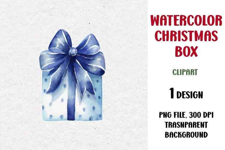 Watercolor Christmas Gift Clipart, Gift Box, PNG