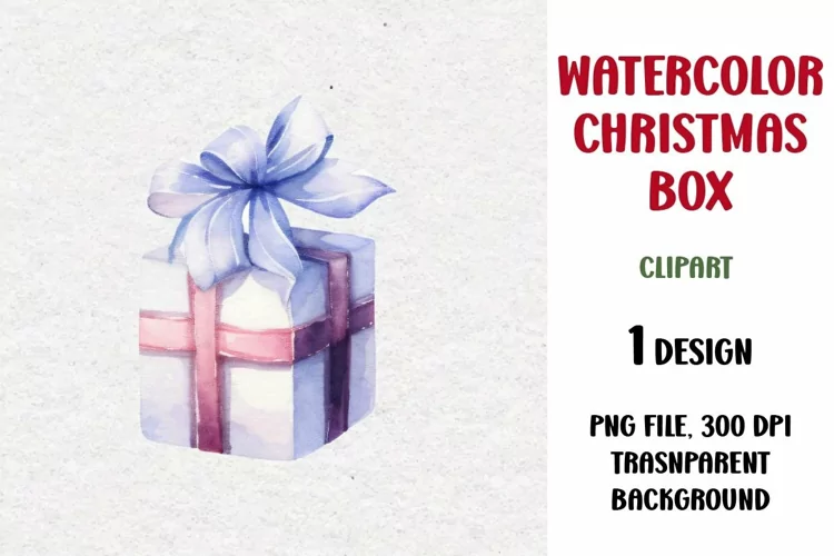 Watercolor Christmas Gift Clipart, Gift Box, PNG