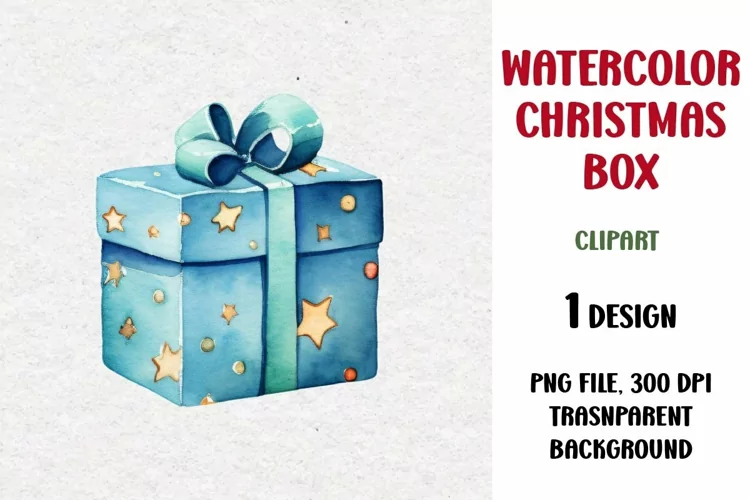 Watercolor Christmas Gift Clipart, Gift Box, PNG