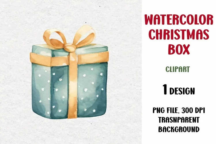 Watercolor Christmas Gift Clipart, Gift Box, PNG