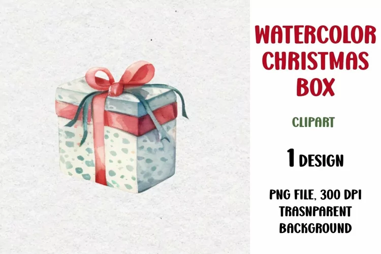 Watercolor Christmas Gift Clipart, Gift Box, PNG