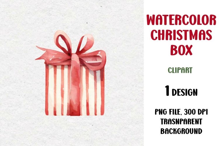Watercolor Christmas Gift Clipart, Gift Box, PNG