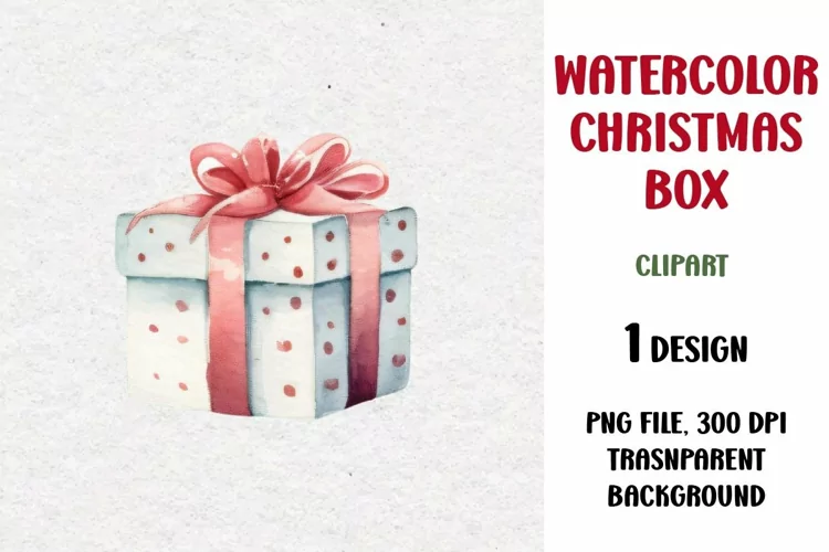 Watercolor Christmas Gift Clipart, Gift Box, PNG
