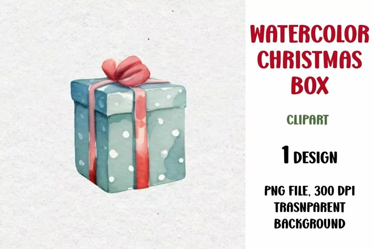 Watercolor Christmas Gift Clipart, Gift Box, PNG