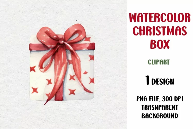 Watercolor Christmas Gift Clipart, Gift Box, PNG