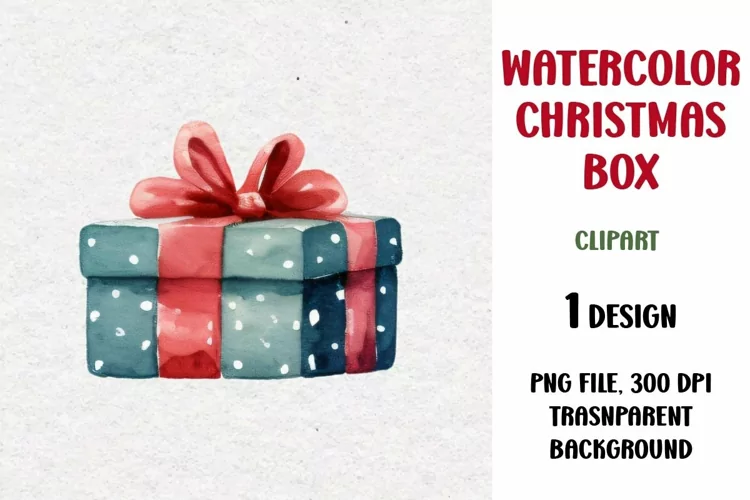 Watercolor Christmas Gift Clipart, Gift Box, PNG