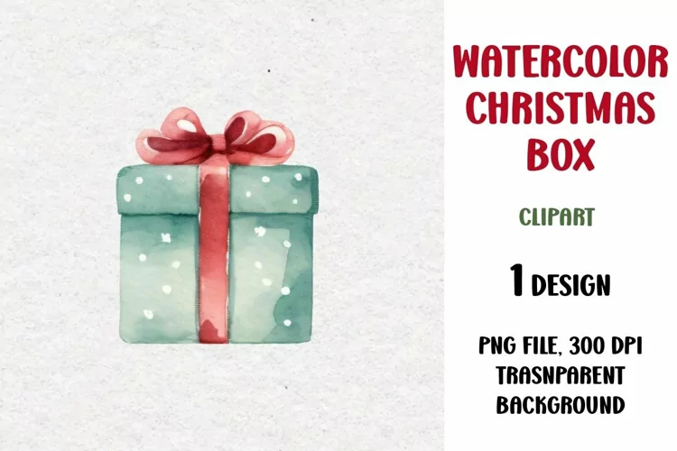 Watercolor Christmas Gift Clipart, Gift Box, PNG