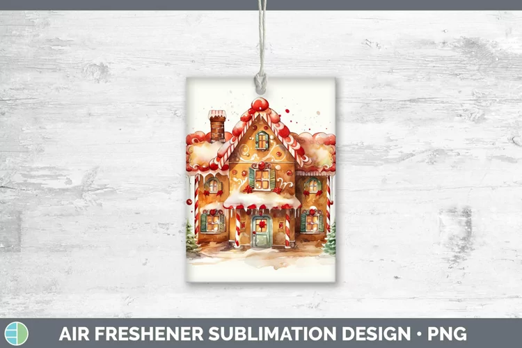 Watercolor Christmas Gingerbread House Air Freshener Sublima
