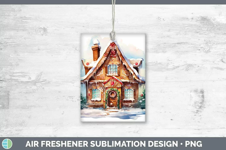 Watercolor Christmas Gingerbread House Air Freshener Sublima