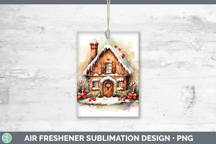 Watercolor Christmas Gingerbread House Air Freshener Sublima