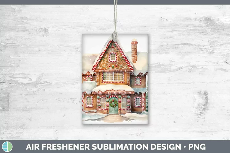 Watercolor Christmas Gingerbread House Air Freshener Sublima