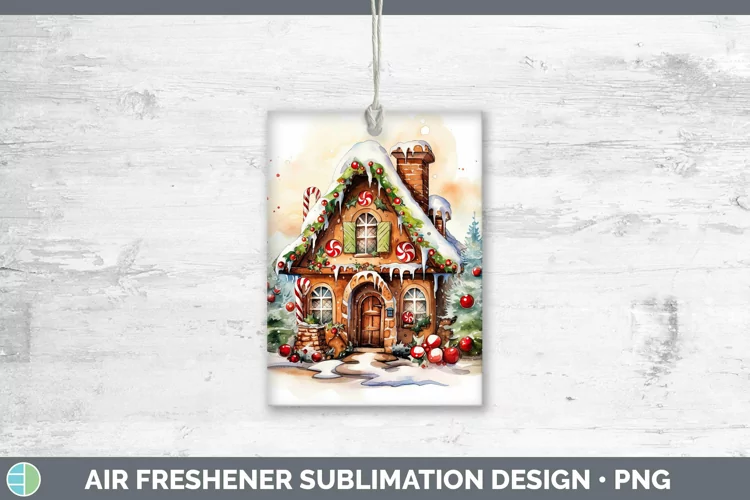 Watercolor Christmas Gingerbread House Air Freshener Sublima