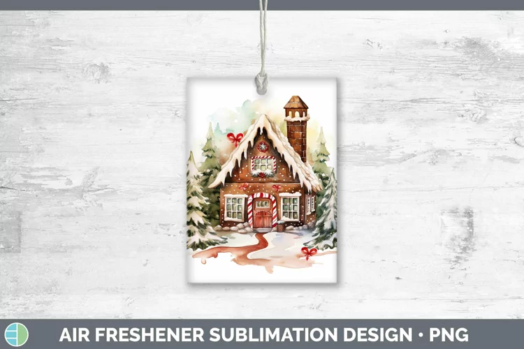 Watercolor Christmas Gingerbread House Air Freshener Sublima