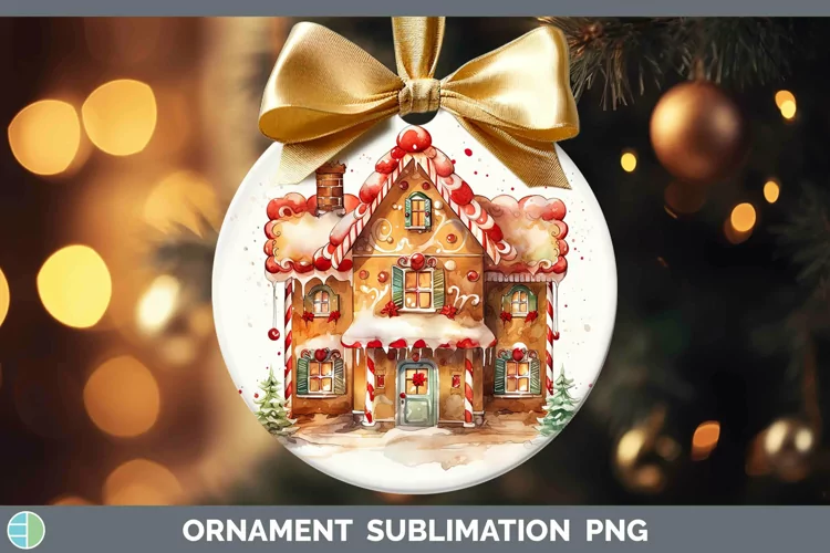 Watercolor Christmas Gingerbread House Ornament Sublimation