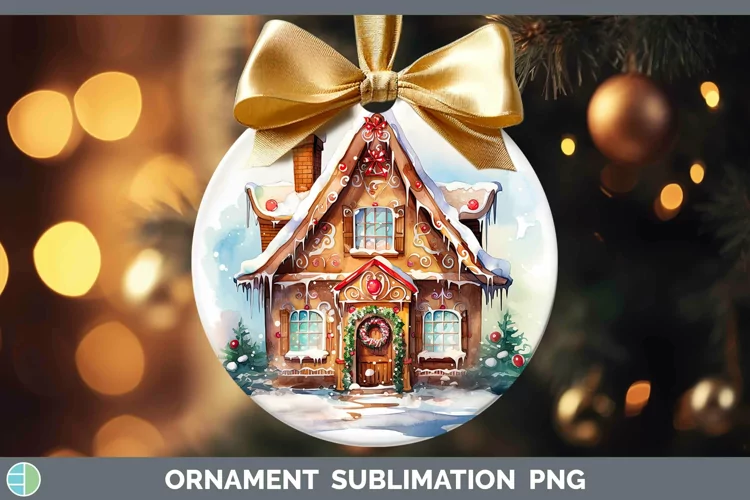 Watercolor Christmas Gingerbread House Ornament Sublimation