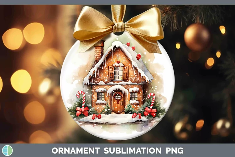 Watercolor Christmas Gingerbread House Ornament Sublimation
