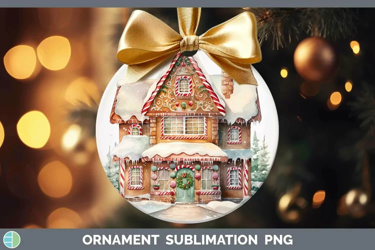 Watercolor Christmas Gingerbread House Ornament Sublimation