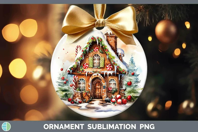 Watercolor Christmas Gingerbread House Ornament Sublimation