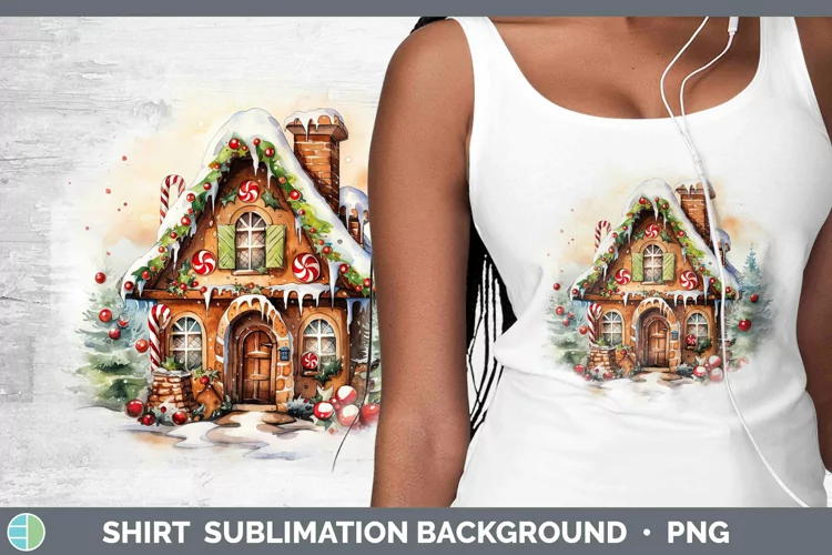Watercolor Christmas Gingerbread House Shirt Sublimation Sub