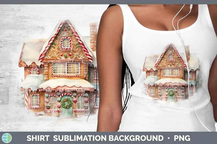 Watercolor Christmas Gingerbread House Shirt Sublimation Sub