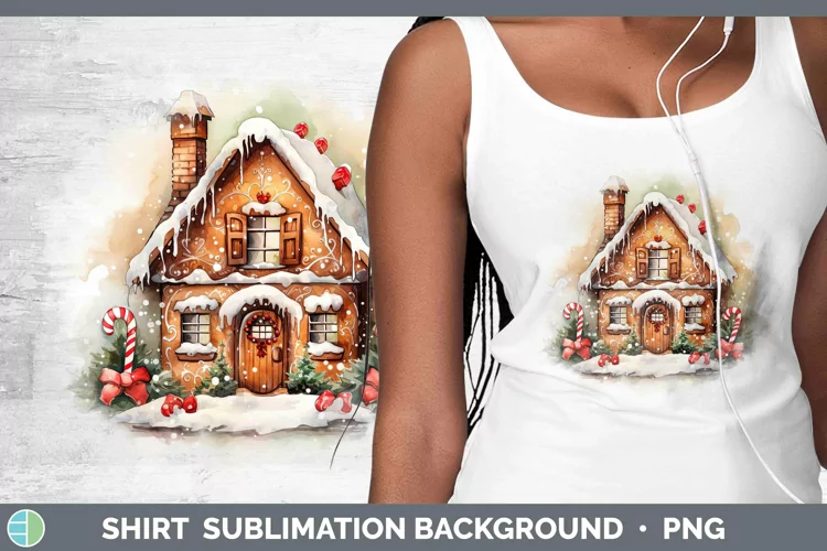 Watercolor Christmas Gingerbread House Shirt Sublimation Sub