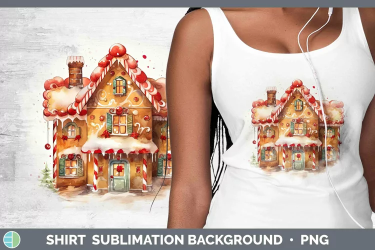 Watercolor Christmas Gingerbread House Shirt Sublimation Sub