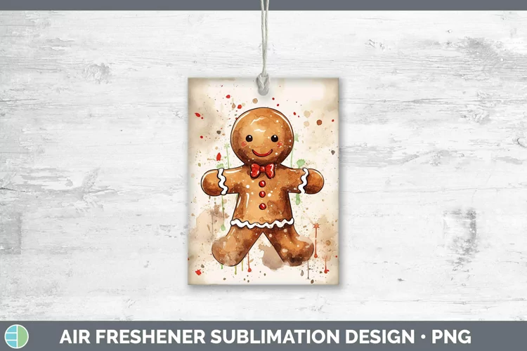 Watercolor Christmas Gingerbread Man Air Freshener Sublimati