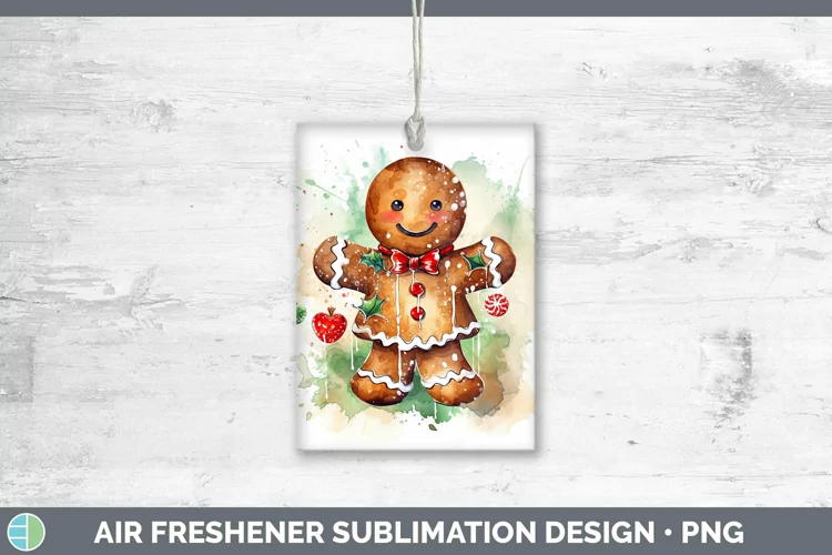 Watercolor Christmas Gingerbread Man Air Freshener Sublimati