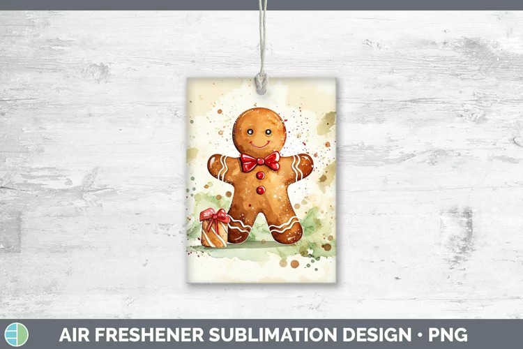 Watercolor Christmas Gingerbread Man Air Freshener Sublimati