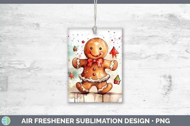 Watercolor Christmas Gingerbread Man Air Freshener Sublimati