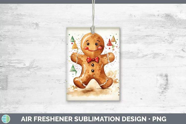 Watercolor Christmas Gingerbread Man Air Freshener Sublimati