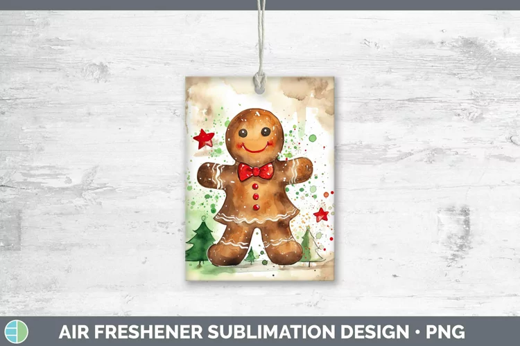 Watercolor Christmas Gingerbread Man Air Freshener Sublimati