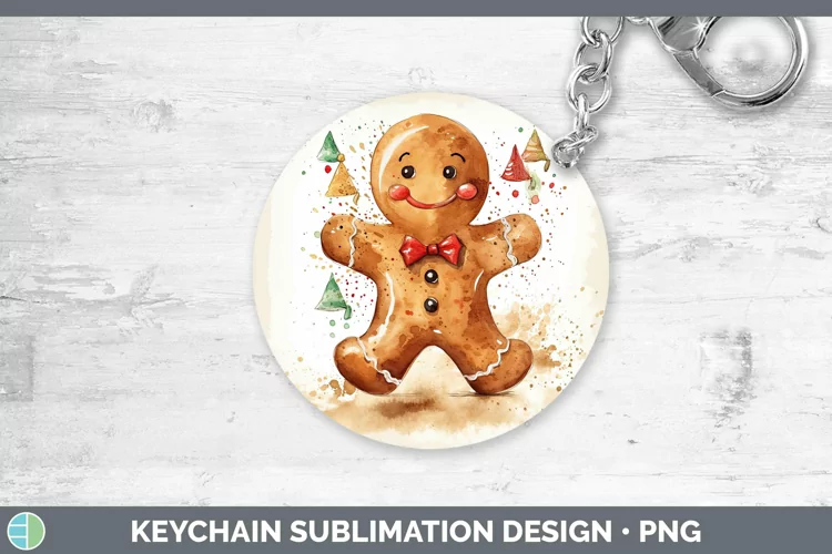 Watercolor Christmas Gingerbread Man Keychain Sublimation Ke