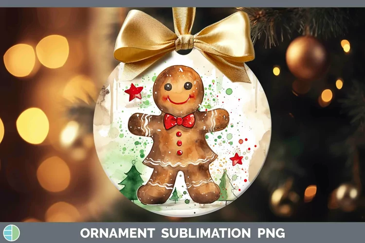Watercolor Christmas Gingerbread Man Ornament Sublimation Ba