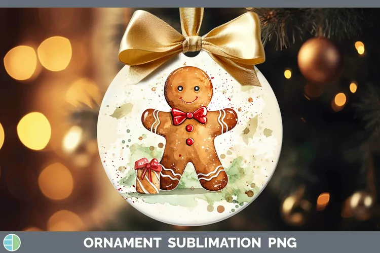 Watercolor Christmas Gingerbread Man Ornament Sublimation Ba
