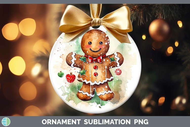 Watercolor Christmas Gingerbread Man Ornament Sublimation Ba