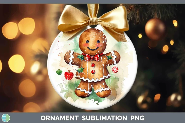 Watercolor Christmas Gingerbread Man Ornament Sublimation Ba