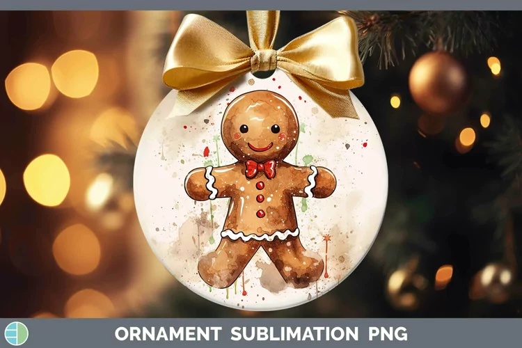 Watercolor Christmas Gingerbread Man Ornament Sublimation Ba