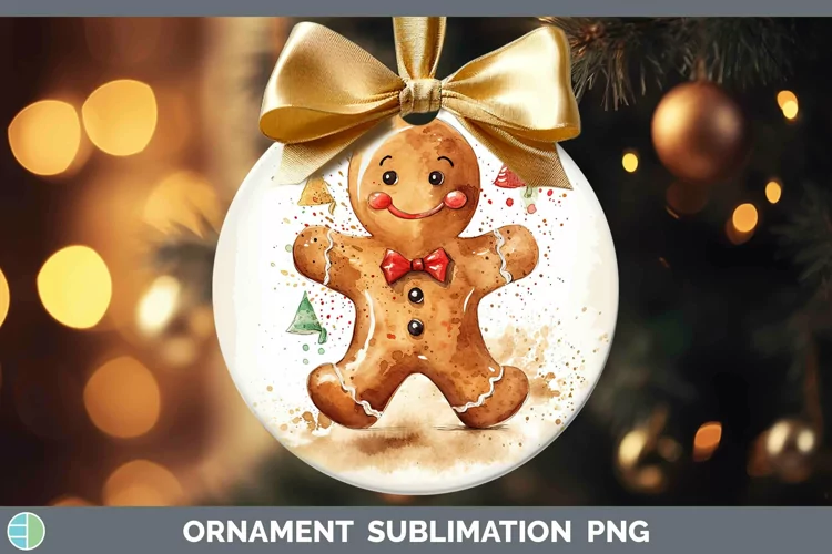Watercolor Christmas Gingerbread Man Ornament Sublimation Ba