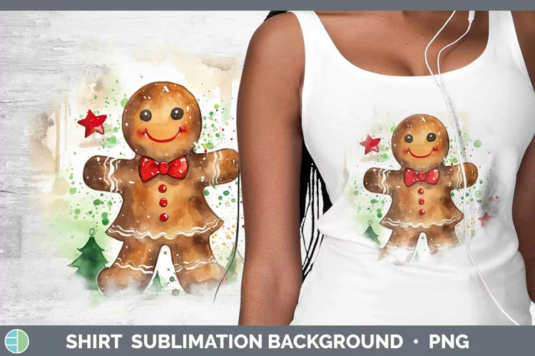 Watercolor Christmas Gingerbread Man Shirt Sublimation Subli