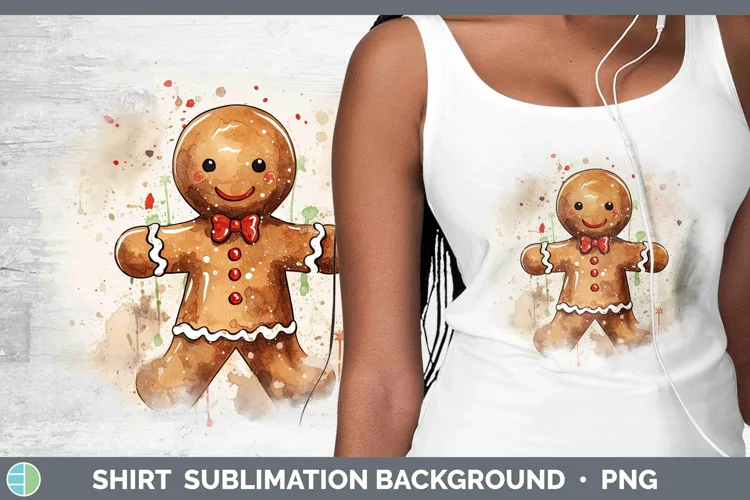 Watercolor Christmas Gingerbread Man Shirt Sublimation Subli