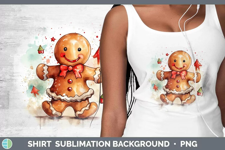 Watercolor Christmas Gingerbread Man Shirt Sublimation Subli