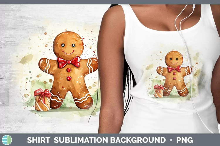 Watercolor Christmas Gingerbread Man Shirt Sublimation Subli
