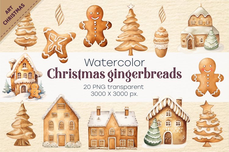 Watercolor Christmas gingerbreads. PNG, Clipart. example image 1